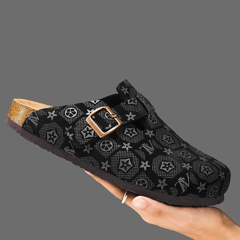 

Men Fashion Clogs Slippers For Women Classic Suede Men Mules Cork Footwear Leather Potato Shoes With Arch Support Beach Slide