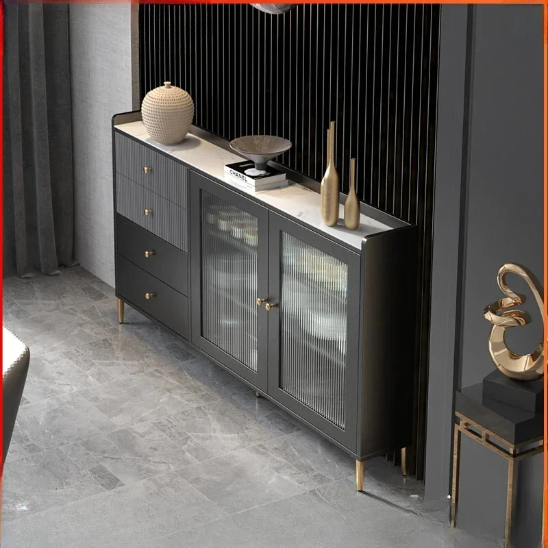 

Superior Light luxury rock slab, solid wood, modern, simple and ultra-thin kitchen storage, integrated with wall, dining and tea