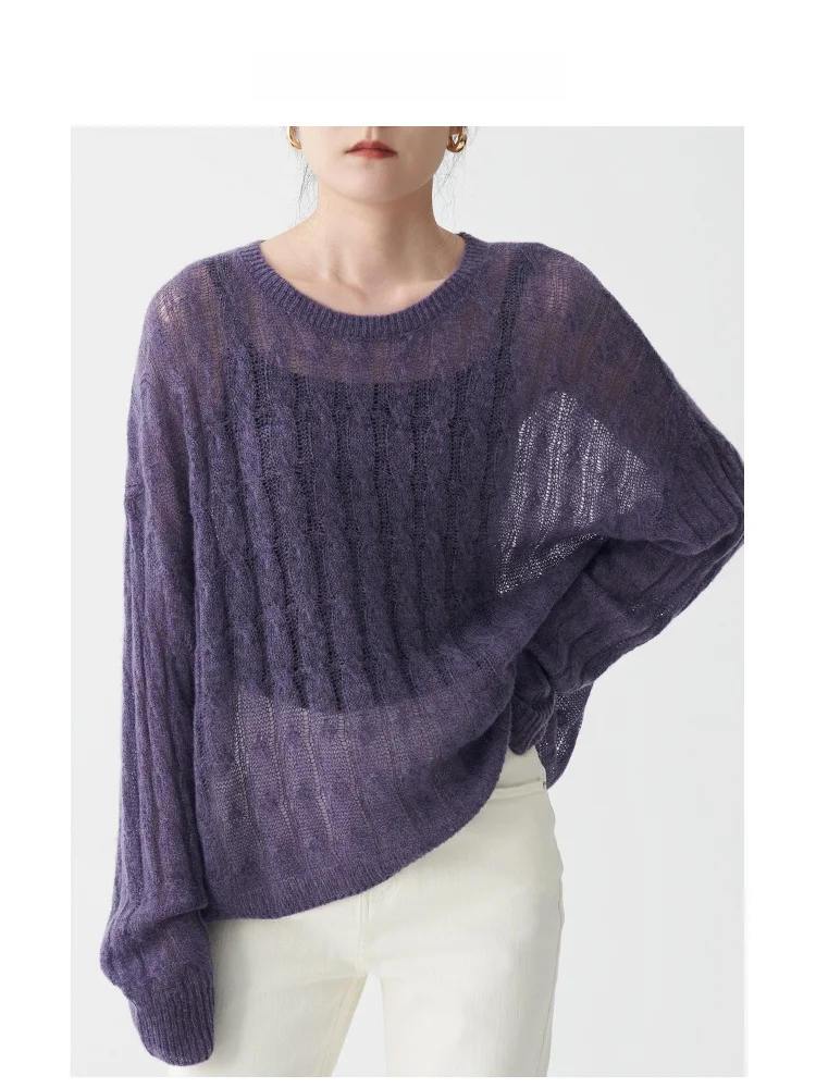 

Женский свободный шерстяной вязаный свитер VDH Studio с ажурным узором, кашемир, весенний стиль для повседневной носки, длинный рукав, стандартная длина