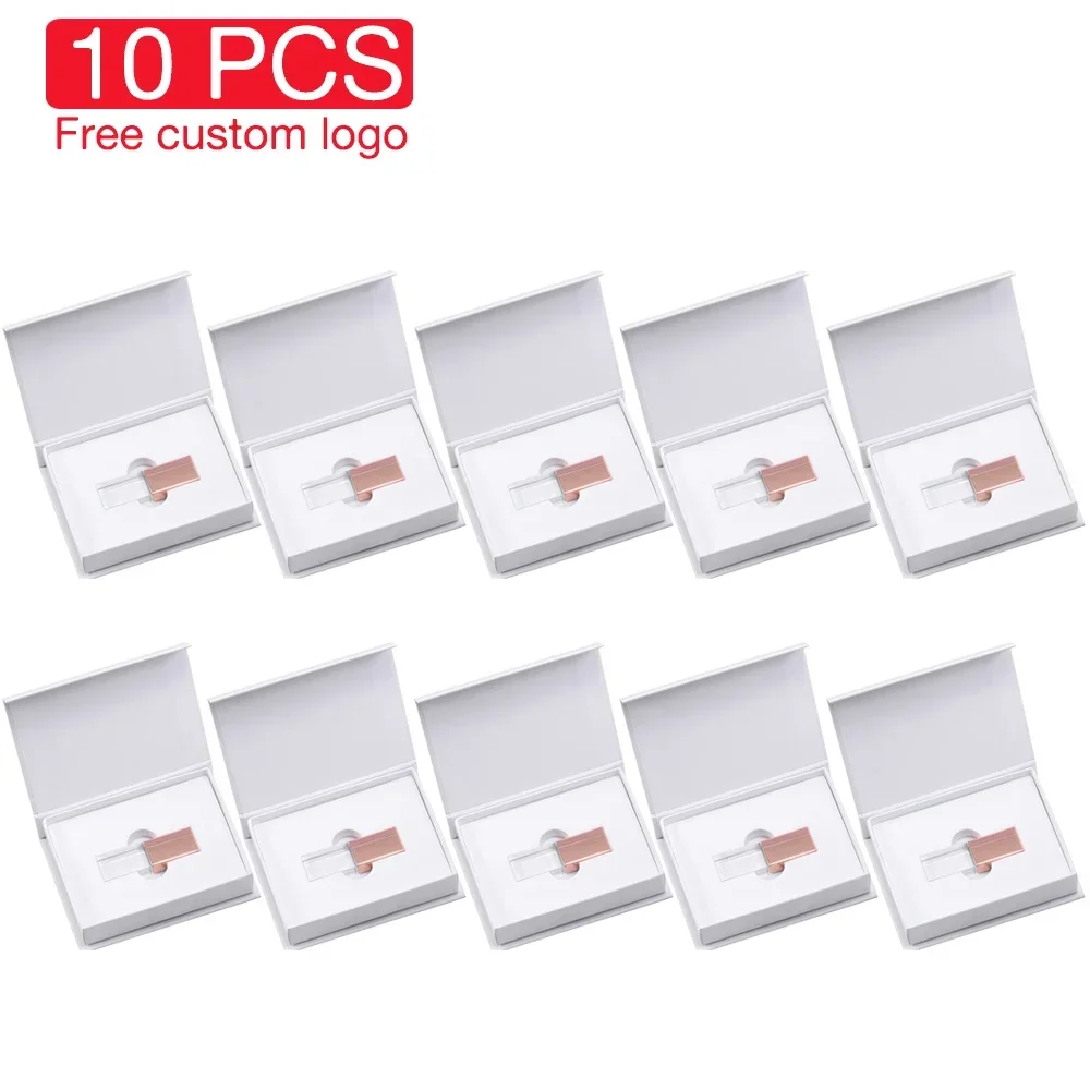 Crystal 10PCS/LOT USB 2.0 Wedding Gift Flash Drive 64GB Free Customized Logo Pen Drive 32GB Photography Studio Gift Memory Stick