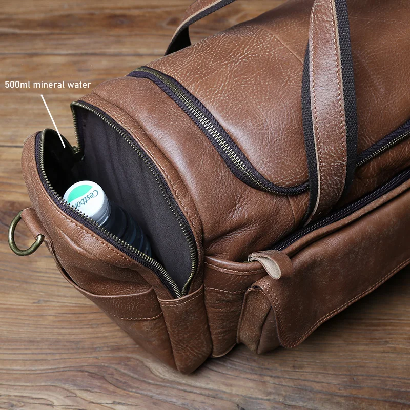 Imagem -05 - Bolsa de Viagem de Couro Fosco Masculina Grande Capacidade Retrô Feita de Pele Velha Superior Portátil Bagagem de Curta Distância Nova