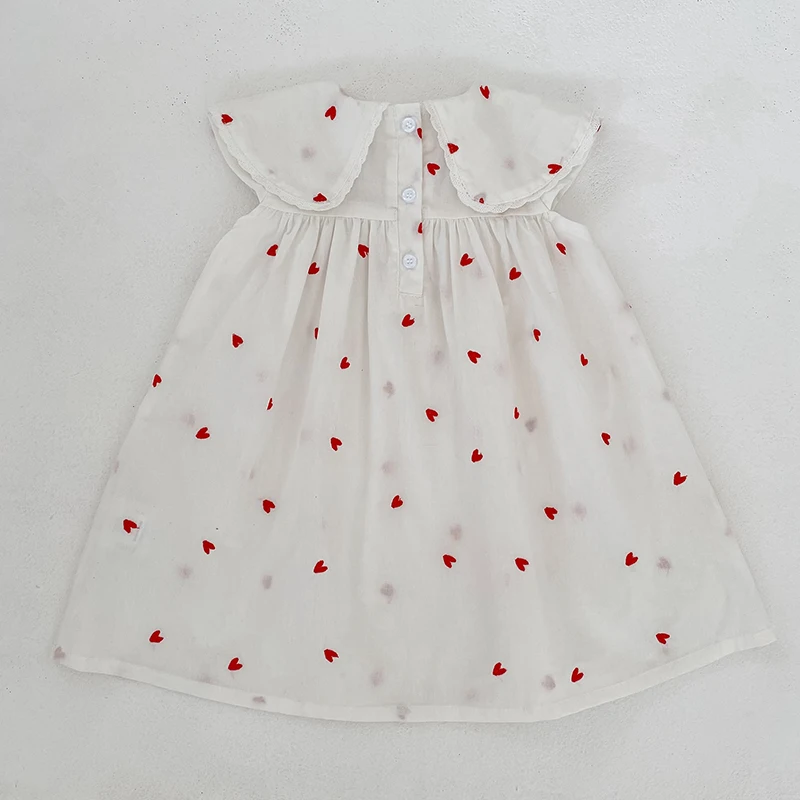 2026 Sommer Neu 2-6 Jahre Ärmelloses Weißes Kleid für Mädchen Kinder Prinzessinnen-Geburtstagskleid mit Herz-Print im Westlichen Stil – Detail 3
