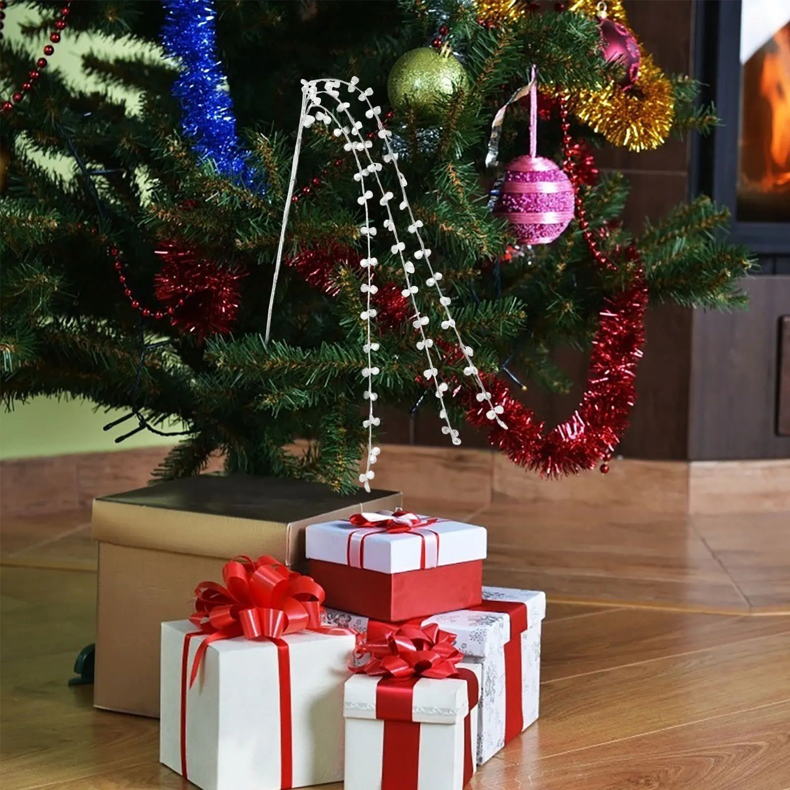 

1pcs Christmas Tree Ornaments Beaded Willow Stem Faux Weeping Willow Decor For Tabletop Winter Wedding Party Artificial