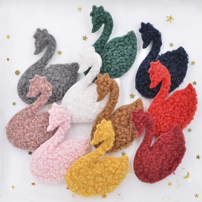10Pcs Puffy Soft Teddy Plush Padded Patches Swan Appliques for DIY Clothes, Crafts, Hat, Bag, Woolen Gloves, Socks Ornament