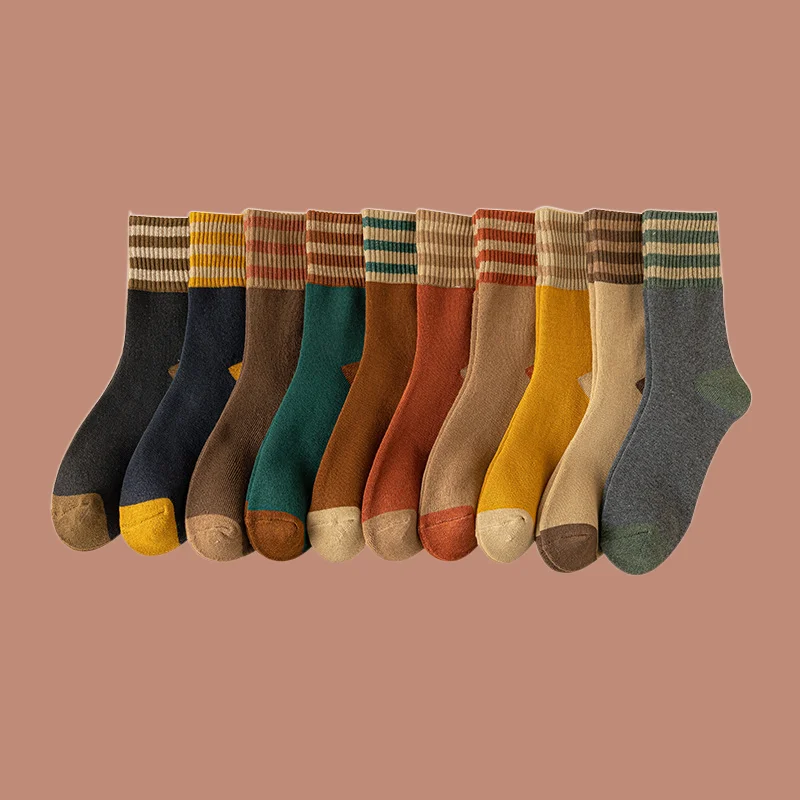 

10/20 Pairs Autumn and Winter Plus Velvet Thickened Middle Tube Socks Three-Bar Japanese Warm Socks Women Fashion Terry Socks