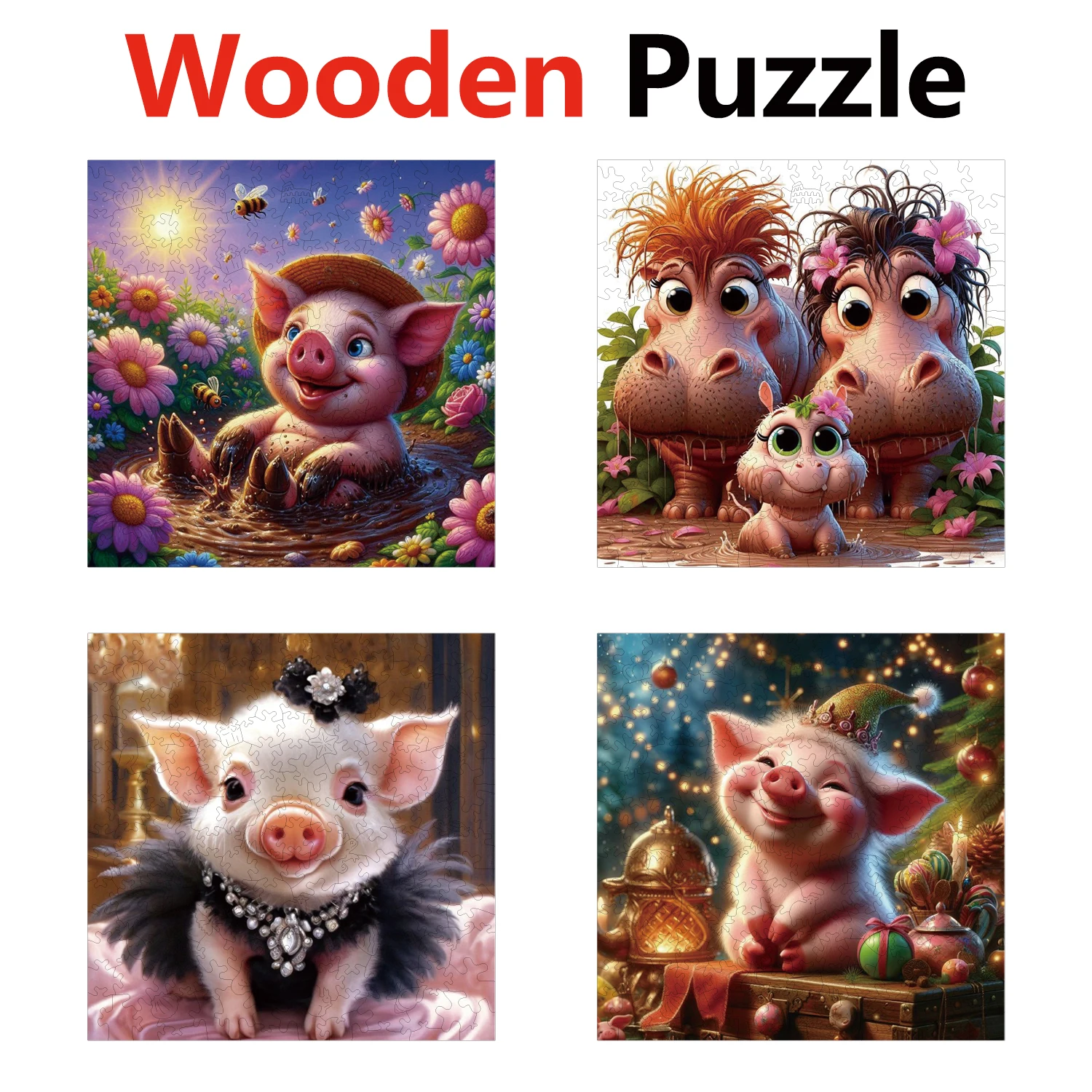 

Pig Hippopotamus Animal Puzzles High Quality Jigsaw Puzzle Wooden Puzzle Best Christmas Gift