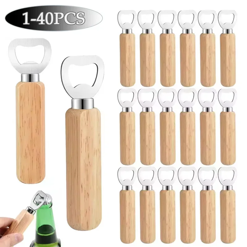 

1-40PCS Household Wooden Bottle Opener Beer Can Opener Kitchen Bar Tools for Home Handle Handheld Wine Soda Glass Cap Gadgets