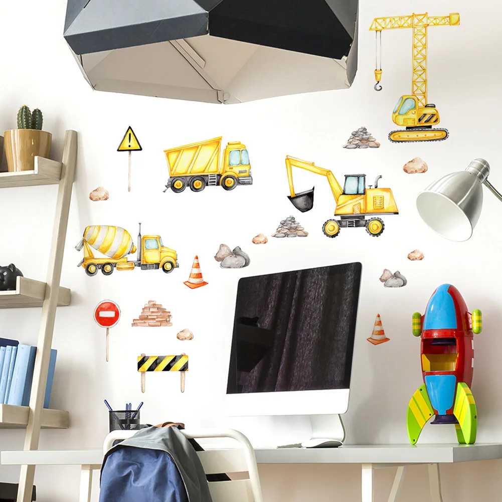Cartoon Engineering Vehicle Pattern Wall Sticker Kids Room Background Decoration Mural Children's Bedroom Self-adhesive Wallpape