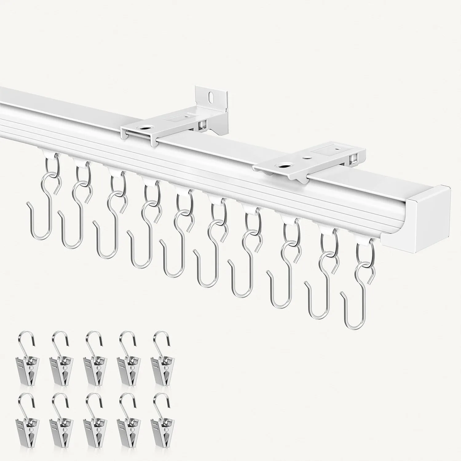

Ceiling Curtain Track 3-6 ft White Heavy Duty Room Divider System with 20 Rollers, Hooks & Clips