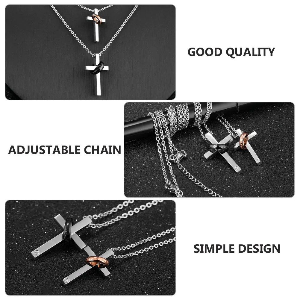 

2Pcs Couple Cross Pattern Necklace Adjustable Neck Chain Elegant Design Neck Decoration Gift for Valentine