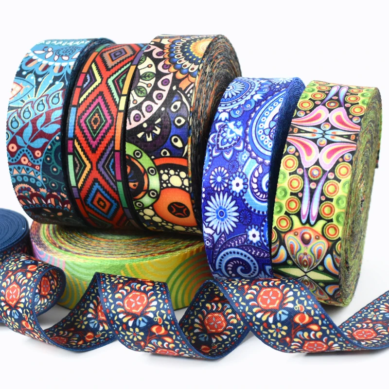 Meetee 5M 50mm / 2 Inch Polyester Cotton Webbing Printed Backpack Strap Bag Belt Pet Collar Decor Handles DIY Sewing Accessories