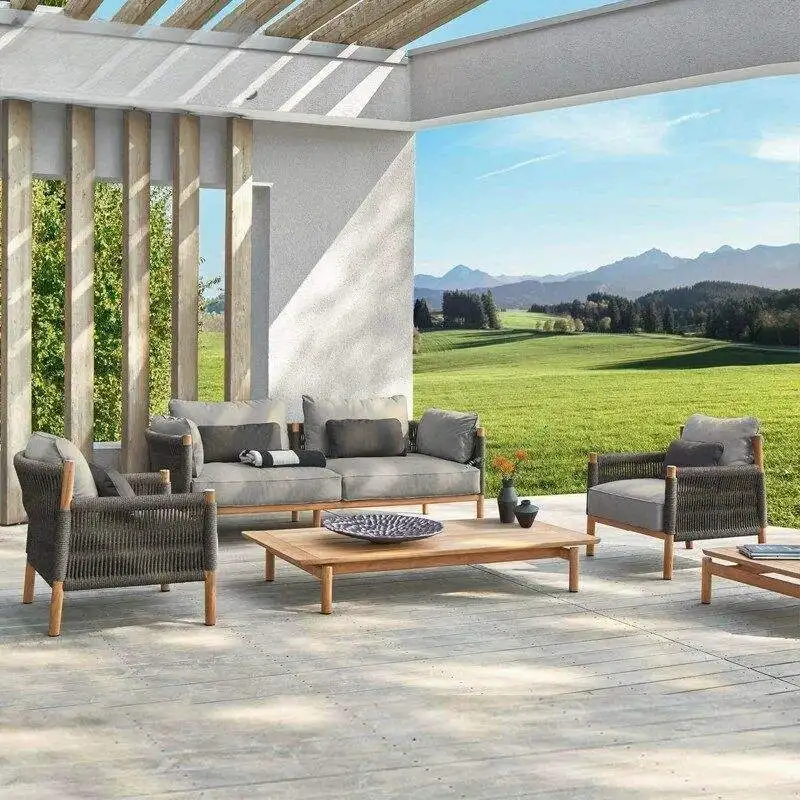 

Modern courtyard casual sofa set garden solid wood sofa cover outdoor teak furniture