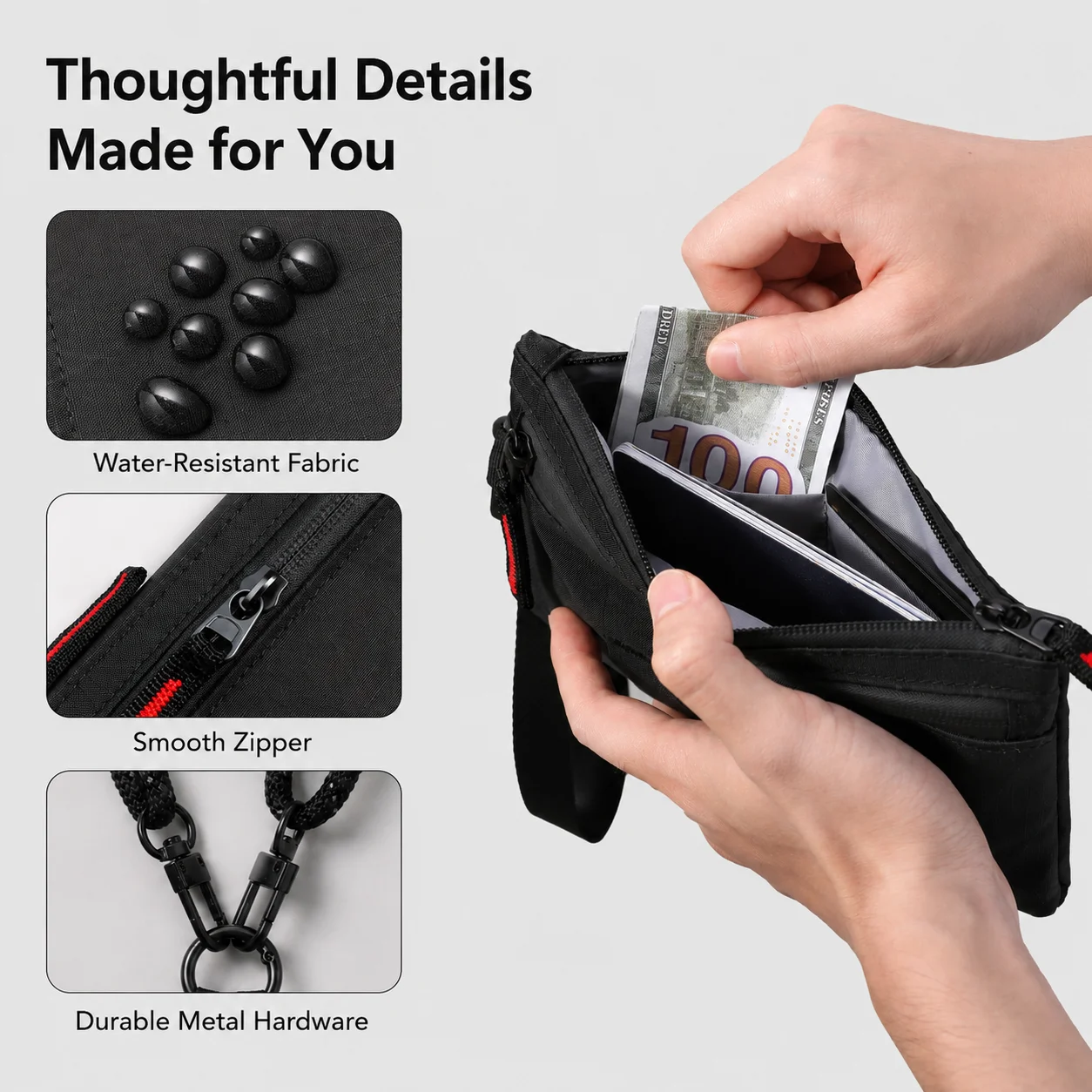 Verbesserte Reisebrieftasche, RFID-blockierender Kreditkartenhalter, Handgelenk-Organizer-Tasche für Männer und Frauen, Clutch-Handtasche mit Schultergurt – Detail 5