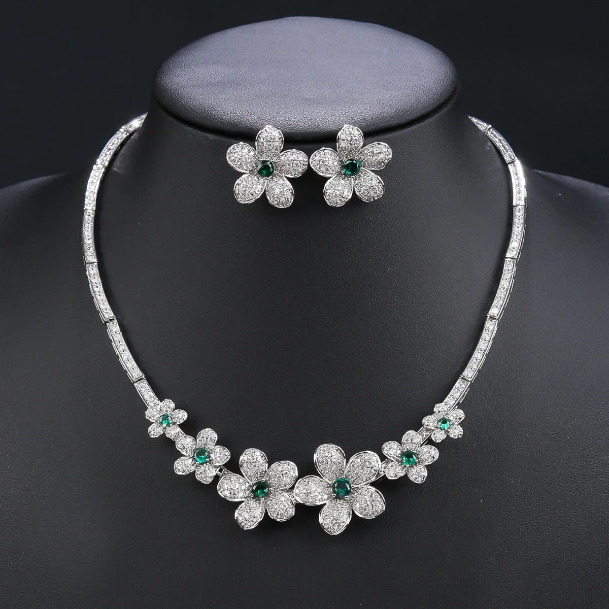 Elegant Flower Necklace Earrings, European Jewelry Bridal Wedding Party, Dress Accessories Fashion CZ Jewelry Set CN11303