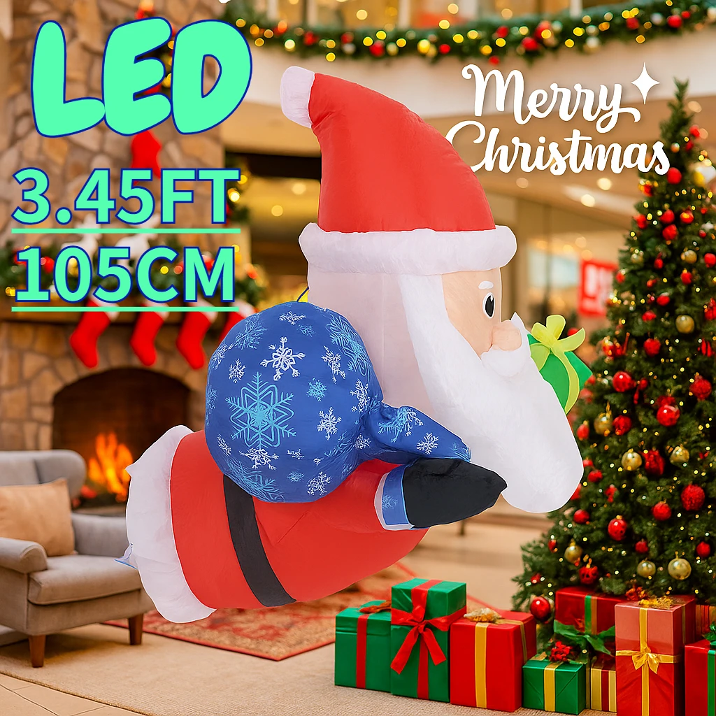3.45FT نفخ اللعب سانتا كلوز شنطة هدايا صندوق مع أضواء LED ساحة الحديقة الطرف الديكور عيد الميلاد لوازم المنزل الحلي