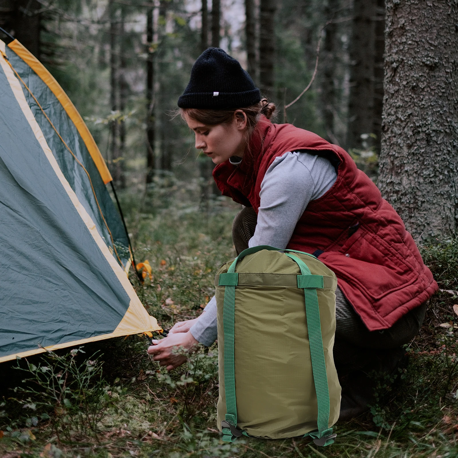 

Handheld Compression Bag 20X46Cm Green Nylon Durable Lightweight Outdoor Gear For Camping Hiking Trekking Backpacking