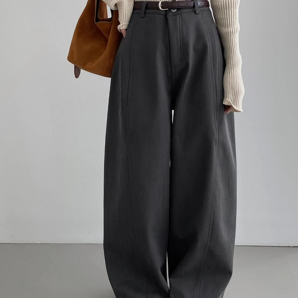 TWOTWINSTYLE Solid Spliced Sashes Korean Trousers Female High Waist Loose Vintage Casual Women's Wide Leg Pants Autumn Fashion