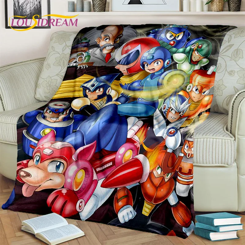 Megaman Cartoon Rockman Retro Games Blanket,Soft Throw Blanket for Home Bedroom Bed Sofa Picnic Travel Office Cover Blanket Kids