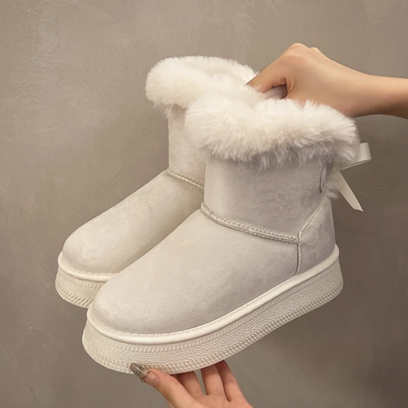 

Women Fashion Snow Boots Winter New Thick Sole Plush Warm Comfortable Boots Bowknot Decor Casual Cotton Shoes Ladies Ankle Boots