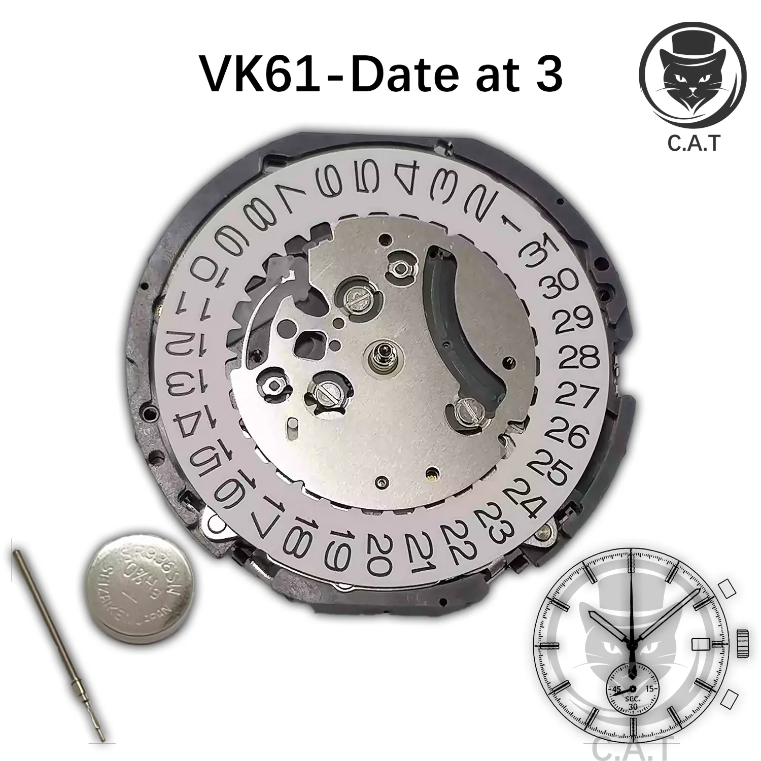 Movimento de quartzo série VK VK61 VK63 VK64 VK67 Relógio cronógrafo Movimento Coroa às 3 Peças de relógio C.A.T personalizáveis atacado