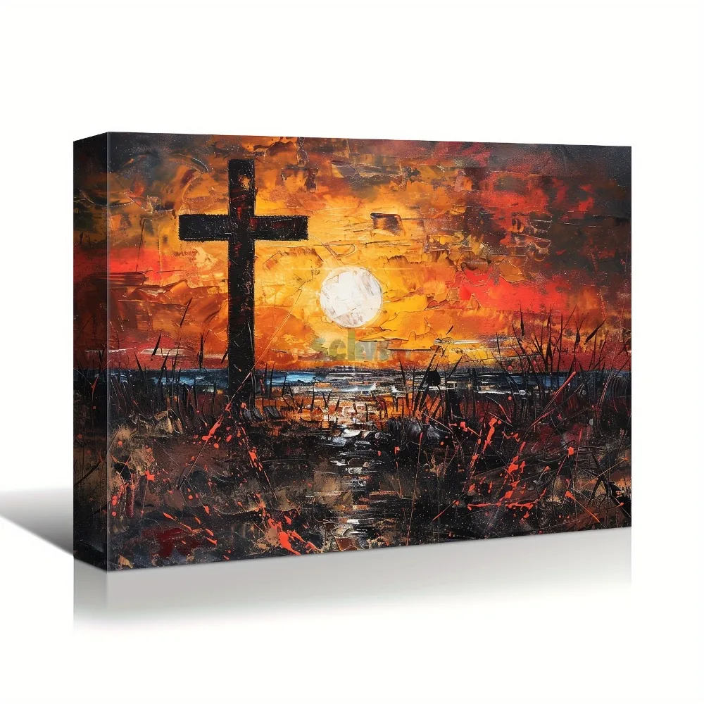 Sunset and Sun Canvas Art - rama sosnowa o grubości 1,5 cala, odpowiednia do sypialni, salonu - nowoczesny estetyczny plakat z krajobrazem