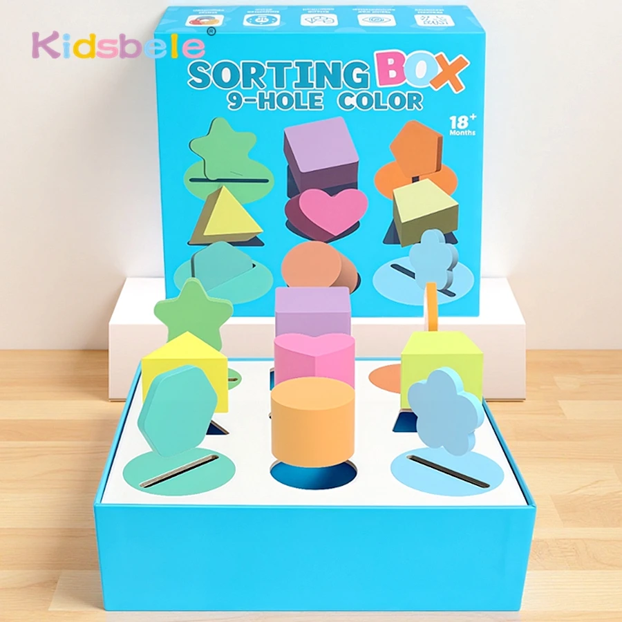 Toddlers Montessori 9&12 Holes Geometric Blocks Learning Toy Color Shape Cognition Puzzle Toy with Matching Box Kids Party Gift