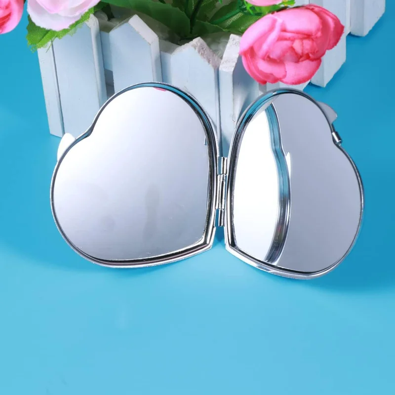 Folding Compact Pocket Makeup Mirror Double Sided Handbag Purse Heart Shape Mirror Silver Shower mirrors Unbreakable mirror