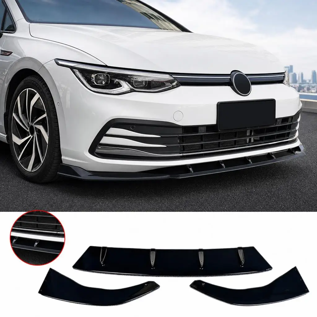Schwarze Frontlippe für VW Golf 8, Modifikations-Frontspoiler, Dekorations-Kit