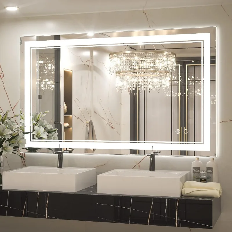 40 x 24 in LED Bathroom Mirror with Lights, Adjustable 3 Color Lights, LED Vanity Mirror, Wall Mounted Anti-Fog Dimmable Mirror