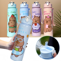 800ML Sports Water Bottle Kids Water Sippy Cup Creative Cartoon Cup with Straws Outdoor Portable Children's Plastic Water Cup