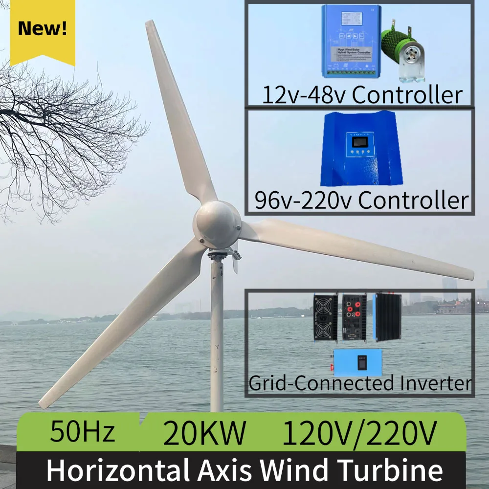 30KW 50KW Wind Turbine Generat Horizortal Turbine Alternative Free Energy Windmill 110V 240V 380V Hybrid Controller for Homeuse