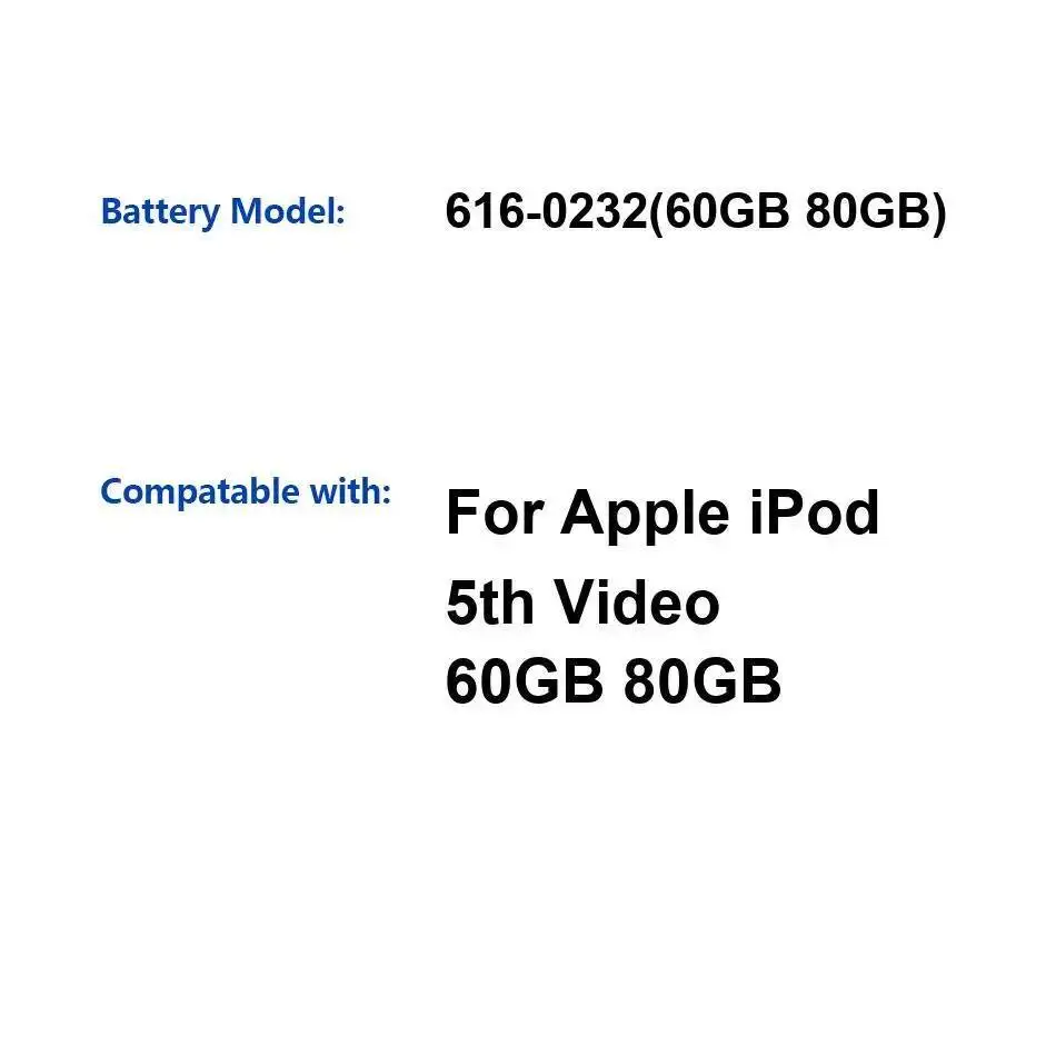 

650 мАч высокой емкости для Apple Ipod 5th Video 60 ГБ 80 ГБ 616-0232 портативный медиаплеер аккумулятор надежный источник питания