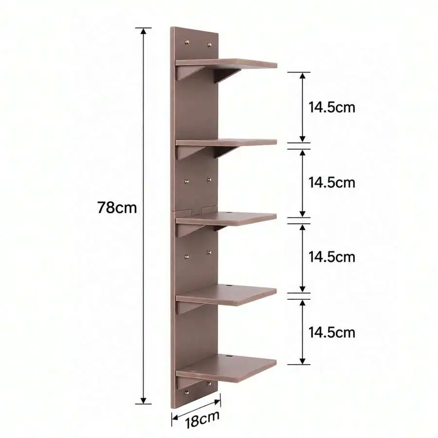 1Pc 5-Tier Narrow Wall Mount Shelf, 5.1 Inch Deep, Anti-Wobble Structure, Space Saving Floating Display Rack, For Bedroom/Living