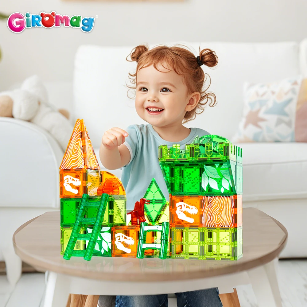 GIROMAG Conjunto de blocos magnéticos de 80 peças com animais do oceano Premium STEM brinquedos educativos de construção para crianças meninos meninas de 3 anos ou mais