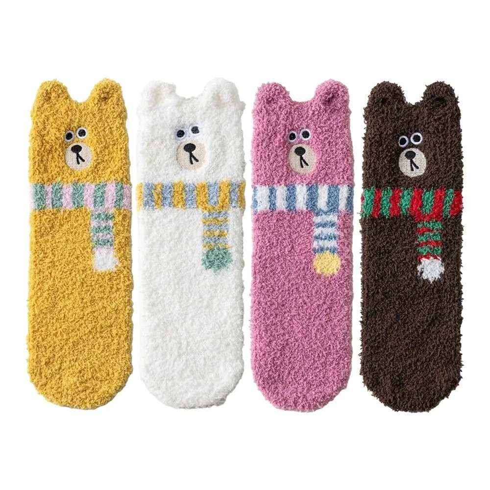 2 Pairs Cute Animal Ears Socks Thickened Coral Velvet Winter Warm Socks Breathable Non-Slip Thermal Footwear Winter Season