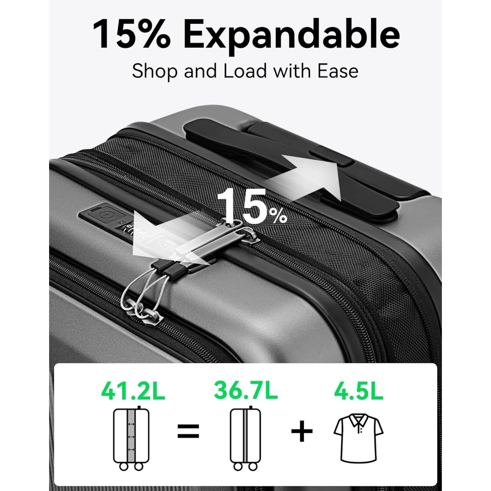 حقيبة LUGGEX Carry on Luggage المعتمدة لشركة الطيران، حقيبة صلبة للكمبيوتر الشخصي مع جيب أمامي، أمتعة قابلة للتوسيع (20 بوصة، 36.7 لتر)