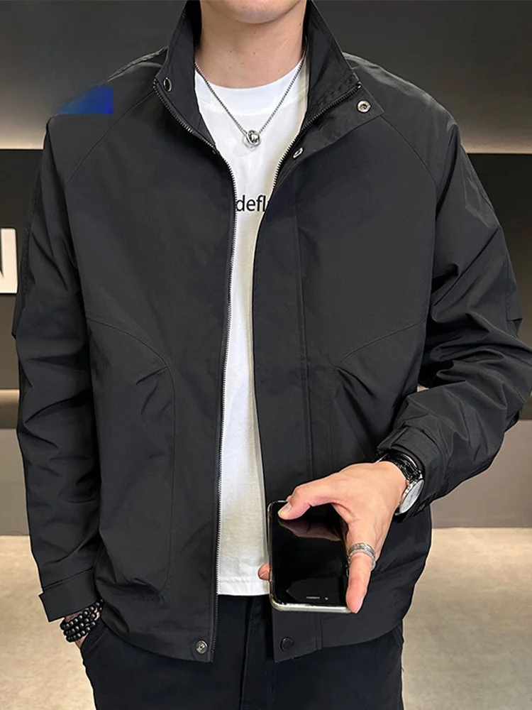 

Rn Men's Casual Flight Jaet Loose Fit Zipper Closure Polyester Long Sve Stand Collar Outerwear for Spring Autumn