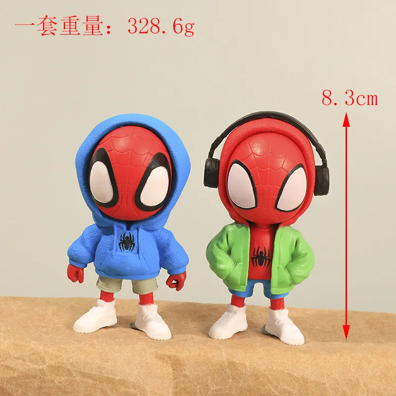 6Pcs Marvel Comics The Avengers Chaofu Spider-Man Hand-made Two-dimensional Cartoon Movie Hero Doll Toy Decoration Model.