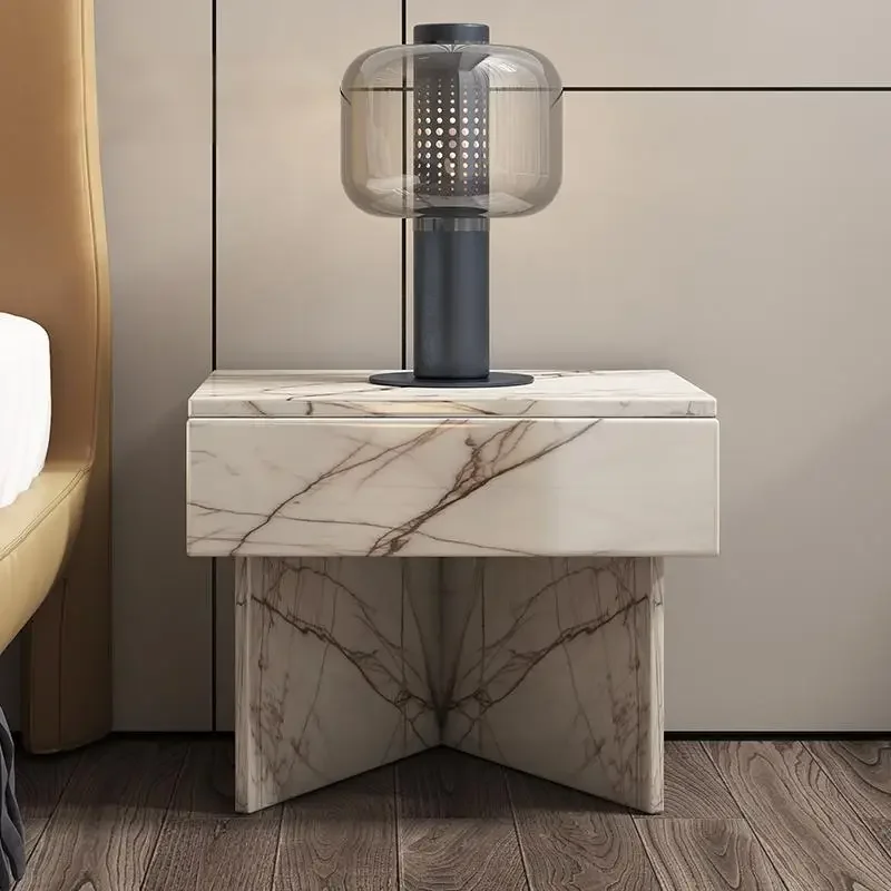 Nightstand - Natural Marble Bedside Table, Modern Creative Design Custom Bedroom Storage
