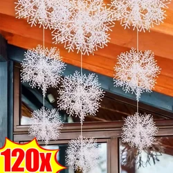 120/30 Stuks Kerst Sneeuwvlok Ornamenten Glitter Nep Witte Sneeuwvlok Xmas Boom Hangende Hangende Hangende Nieuwjaar Huisfeest Decoraties