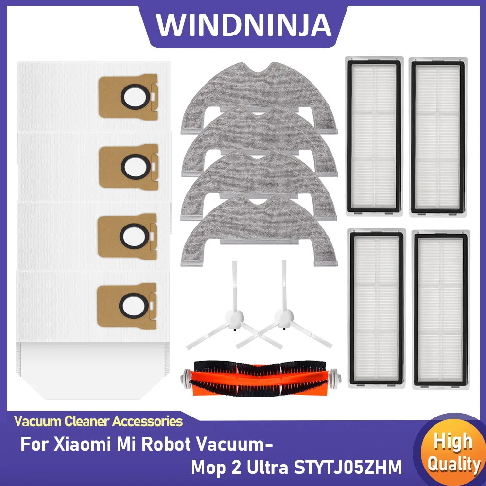 

Запасные части для Xiaomi Mi Robot Vacuum-Mop 2 Ultra STYTJ05ZHM: мешок для пыли, роликовая щетка, боковая щетка, салфетки для швабры, HEPA-фильтр, аксессуары