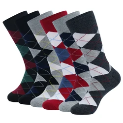 6 Pairs Mens Argyle Dress Socks Plus Size，High Quality Combed Cotton Crew Socks，Black Cool Breathable Casual Socks for men