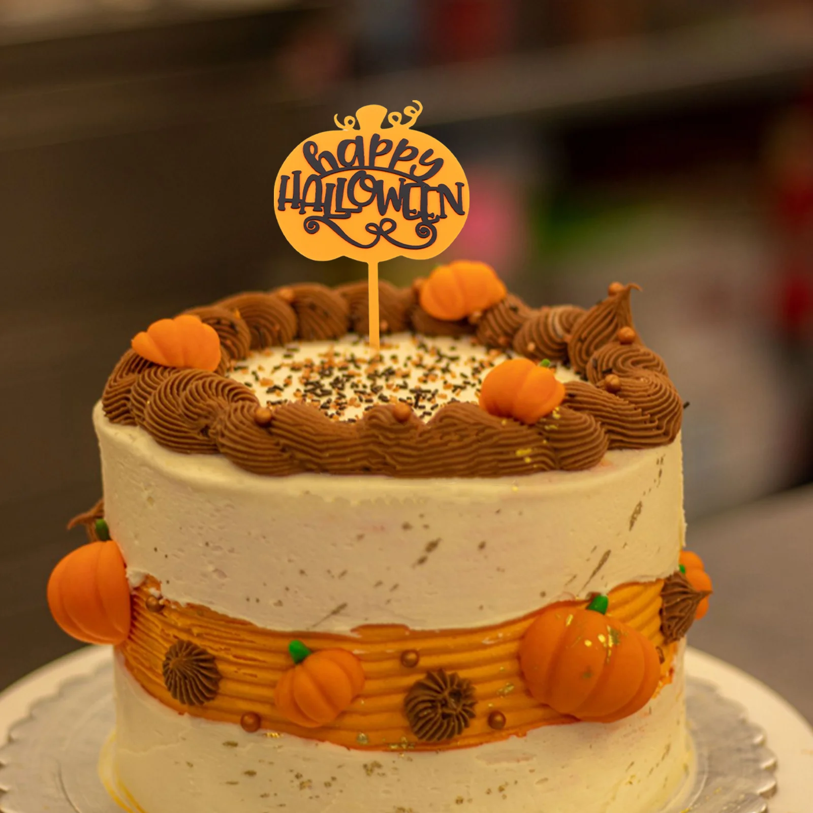 

10Pcs Halloween Pumpkin Cake Decorations Double Layer Acrylic Cake Toppers for Birthday Autumn Thanksgiving Wedding Party