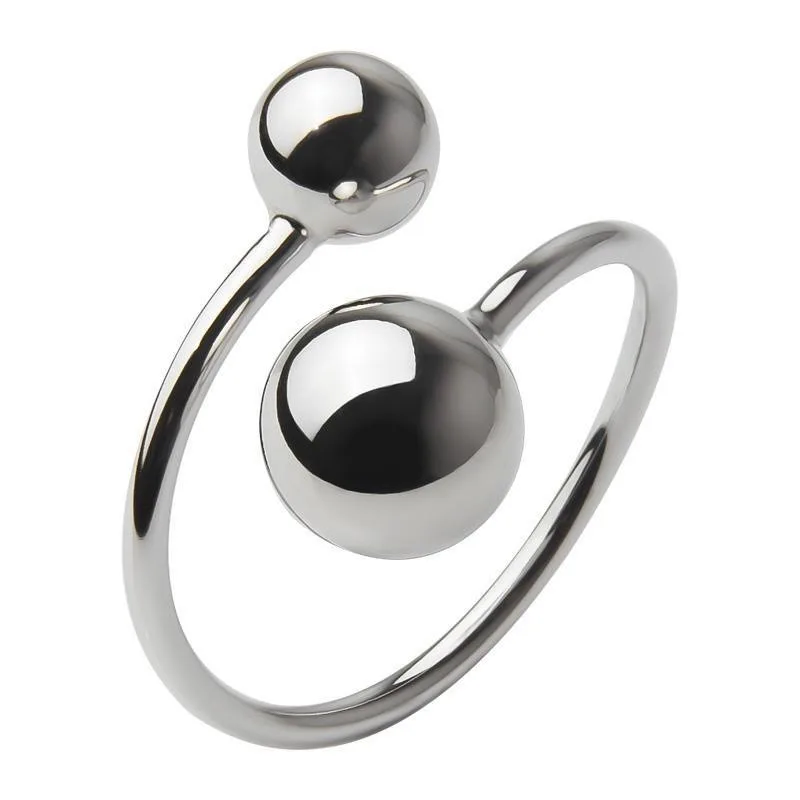 Golden Steel Irregular Two Ball Opening Titanium Steel Ring with Round Balls Adjustable Index Ring For Women Girls Jewelry