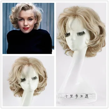Synthetic Short Curly Hair Blonde Mixed Wig Female 1950s Wigs 60s Cosplay Marilyn Monroe Wig Halloween Costume for Women