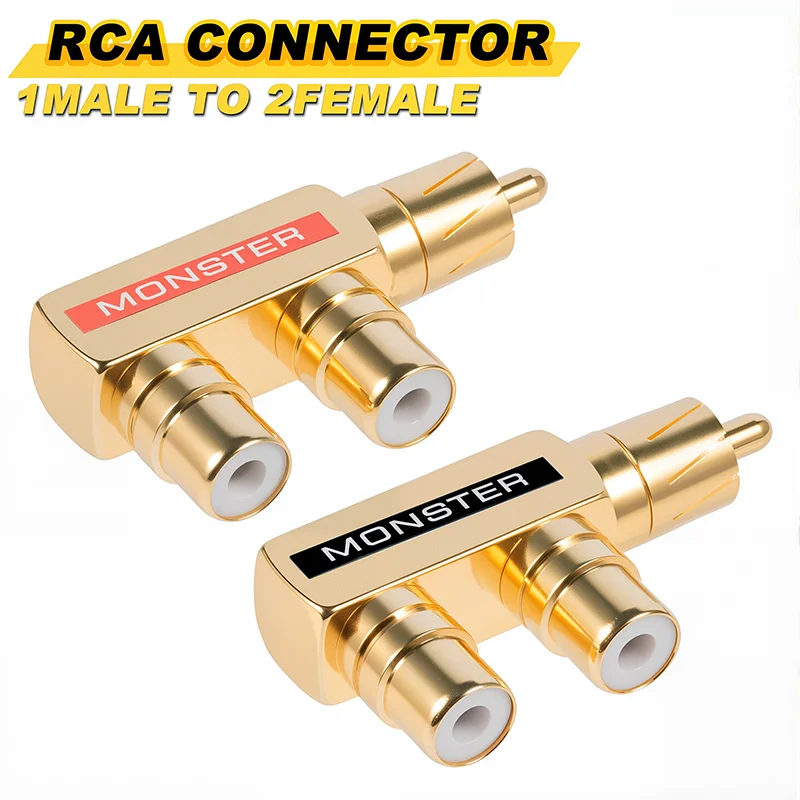 2/4/8PCS Cobre Banhado A Ouro AV Audio Splitter Plug Adaptador RCA 1 Macho Para 2 Conector Fêmea