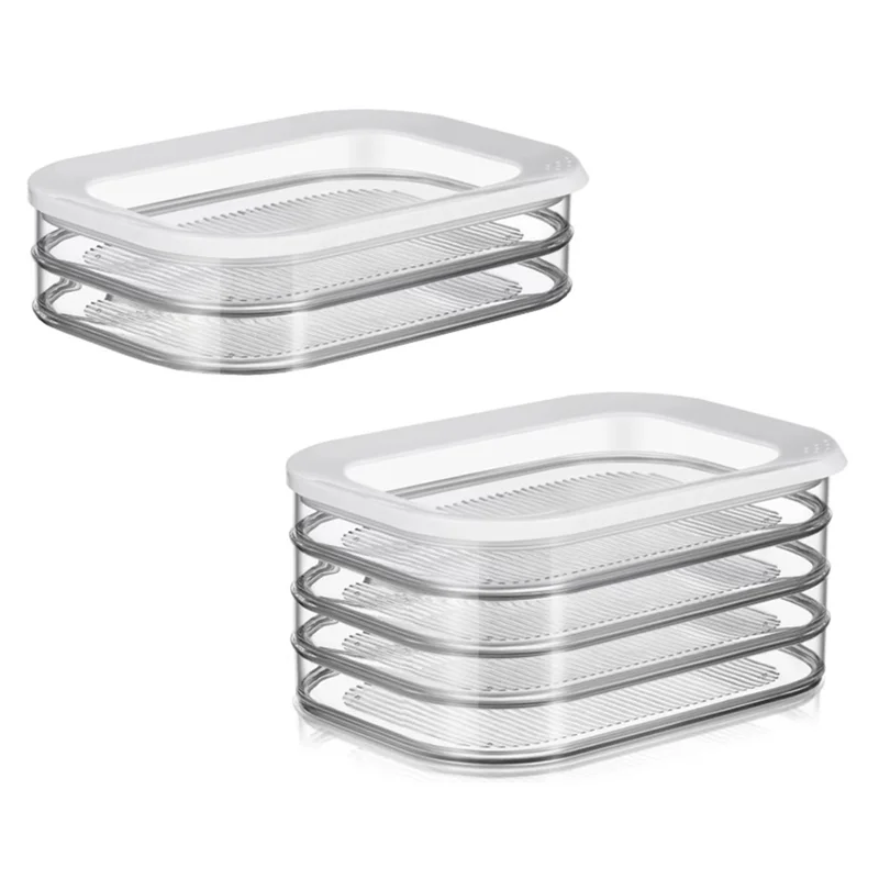 A005-Meat Container For Fridge With Lid-4-Layer And 2-Layer Stackable Lunch Design- For Cold Cuts Storage Solution