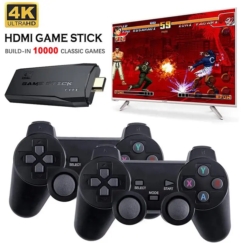 

Top New M8 Video Game Console 2.4G Double Wireless Controller Game Stick 4K 10000 games 64GB Retro games For PS1/GBA Kid Xmas