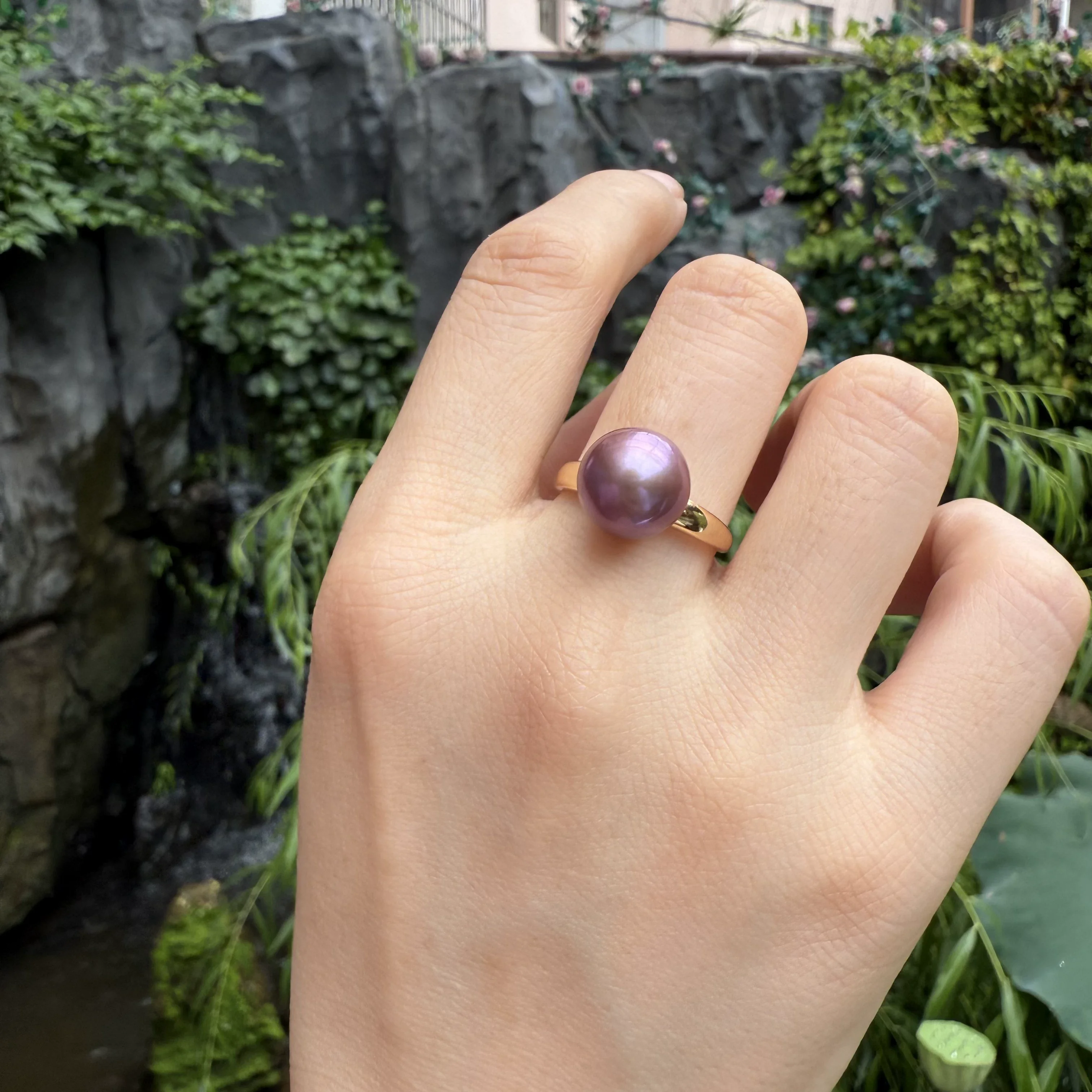 

Rare Pearl AAAA10-11mm Natural Purple Pearl Open Ring 925s