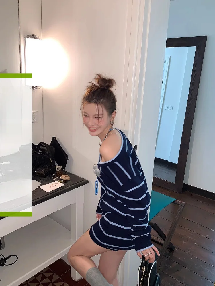 

Комплект DULA Holiday Relax: вязаный полосатый кардиган и юбка-шорты с высокой талией для женщин, осенний комплект с юбкой-оберткой и рукавами 3/4